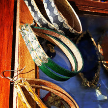 Load image into Gallery viewer, Leather Hoop Earrings with Gold Accent