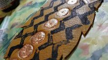 Load image into Gallery viewer, Custom Hand Painted Up-Cycled Leather Feather Earrings