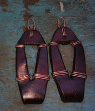 Load image into Gallery viewer, Upcycled Leather and Copper Earrings
