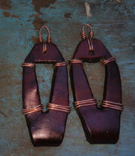 Load image into Gallery viewer, Upcycled Leather and Copper Earrings
