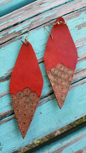 Decorated Orange Pointed Oval Earrings