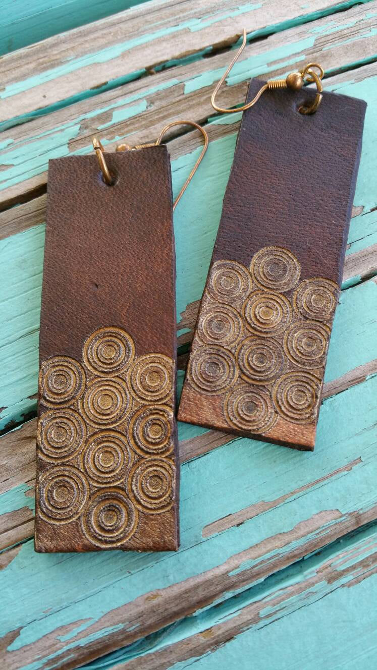 Handmade Leather Earrings Dyed with Eco Friendly Colors