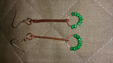 Load image into Gallery viewer, Copper Earrings with Wooden Green Beads
