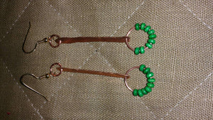 Copper Earrings with Wooden Green Beads