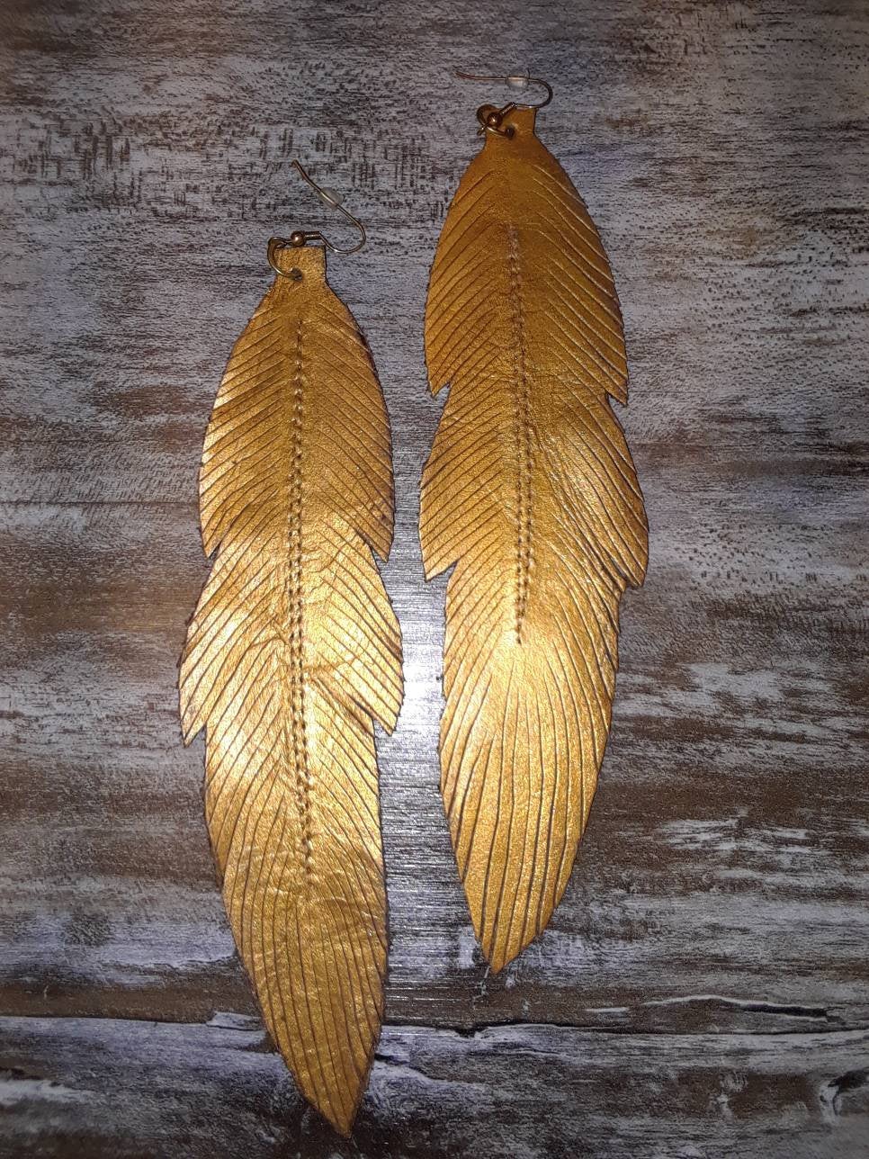 Upcycled Couch Leather Feather Shaped Earrings