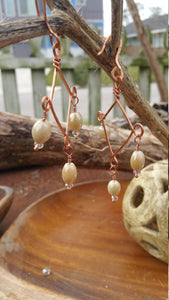 Copper and Iridescent Ceramic Beads Earrings